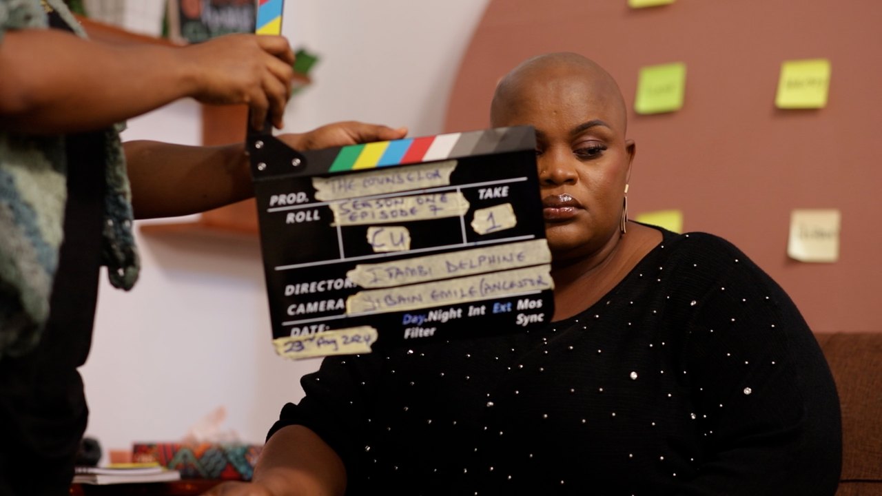 A clapperboard marks a take during a film production.